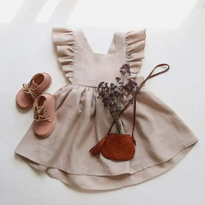 Vestido de verano 100% algodón para niña pequeña, vestido de bebé con volantes en las mangas para bebés e infantes