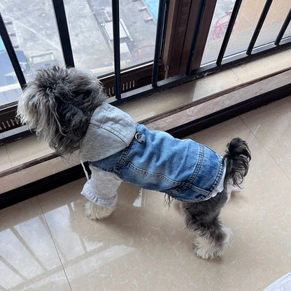 Cool Dog Denim Jacket Vest – Hooded Jean Coat with D-Ring for Small & Medium Dogs, Puppy Harness Vest for Spring Walks