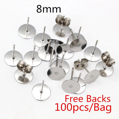 Clous de boucles d'oreilles en acier inoxydable doré, 50 à 100 pièces, avec attaches – Tiges de base vierges pour la fabrication de bijoux et boucles d'oreilles DIY