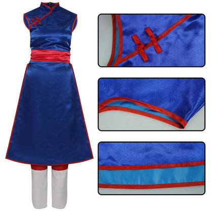 Dragon Ball Chi-Chi Cosplay Costume – Blue Cheongsam Uniform Dress with Props (Women’s Halloween Party Set)