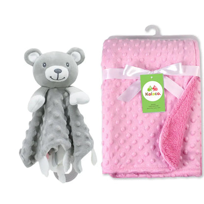Couverture et doudou personnalisés avec prénom de bébé – Ensemble doux en minky à pois, 2-en-1, cadeau de naissance personnalisé pour garçons et filles