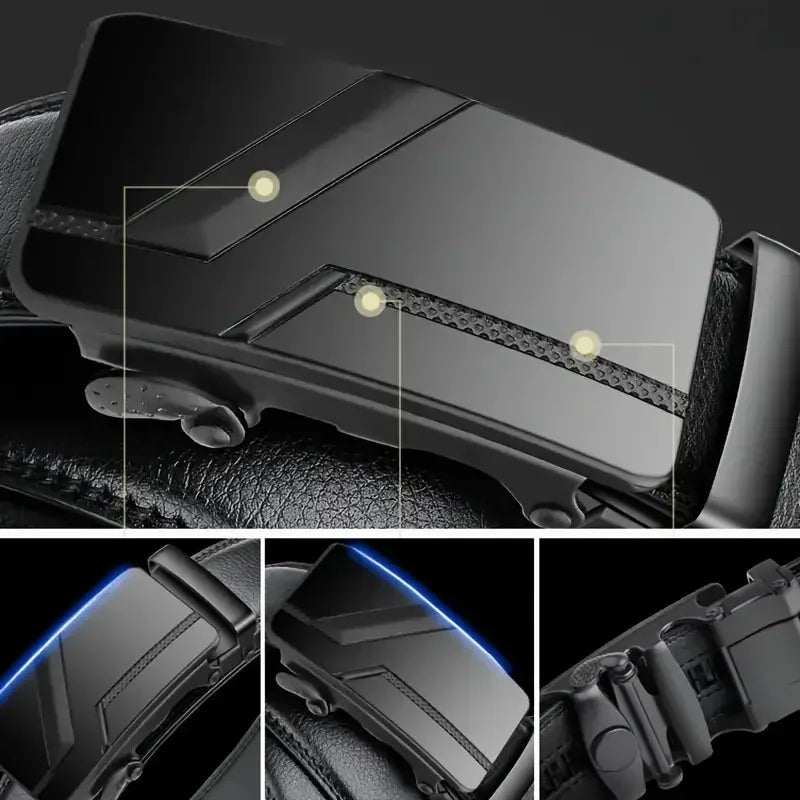 Men's Fashion Automatic Buckle Belt – Business-Style PU Leather Black Waist Strap for Jeans, Casual & Formal Wear