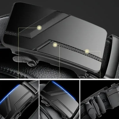 Men's Fashion Automatic Buckle Belt – Business-Style PU Leather Black Waist Strap for Jeans, Casual & Formal Wear