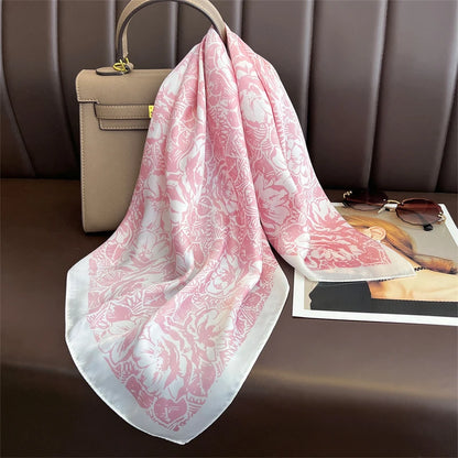 Bohemian Style Print Luxury Brand Silk Square Scarf Women Satin Shawls Neckerchief Wrap Scarves Bandana Hair Hjiab Floral