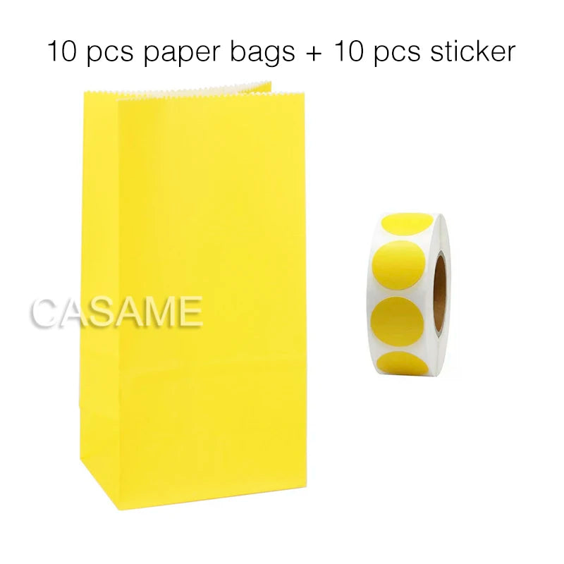 10PCS Stand-Up Colorful Gift Bags with Stickers – Solid, Striped & Polka Dot Treat Bags for Wedding, Birthday & Party Favors (18×9×6cm)