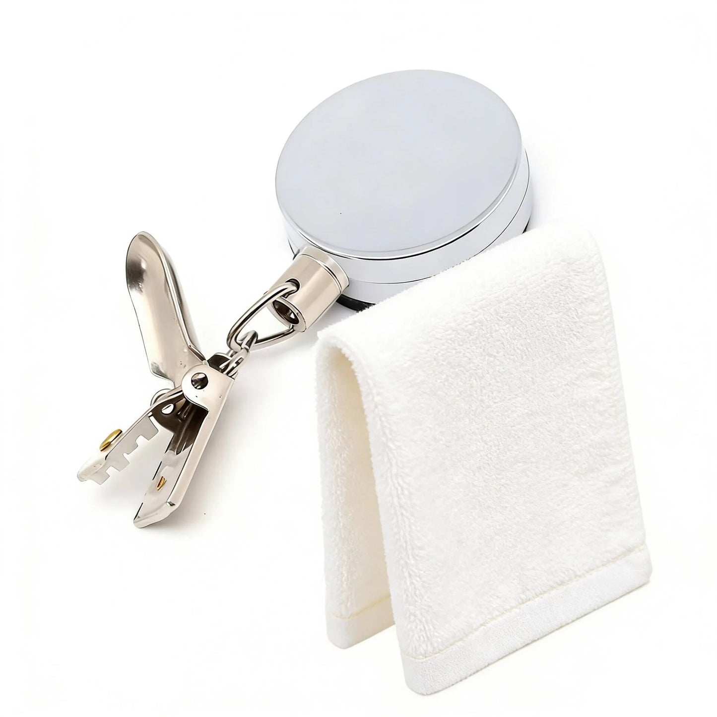 Toallero Automático Retráctil – Soporte de Toalla Adhesivo de Pared sin Perforaciones, Organizador Colgante de Rebote Automático con Clip Fuerte para Almacenamiento en Baño y Cocina