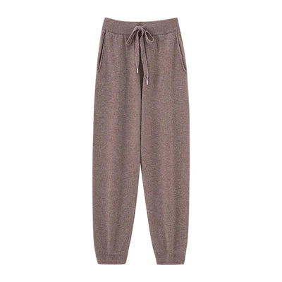 Women’s 100% Pure Wool Knitted Cashmere Pants Loose High Waist Bunched Foot Autumn Winter Flat Small Foot