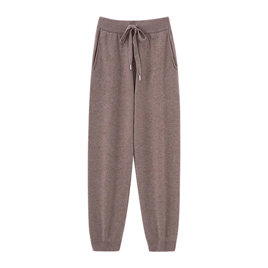 Pantalones de cachemir 100 % pura lana para mujer, de punto, sueltos, de cintura alta, con puños, para otoño e invierno, de corte recto y ajustado