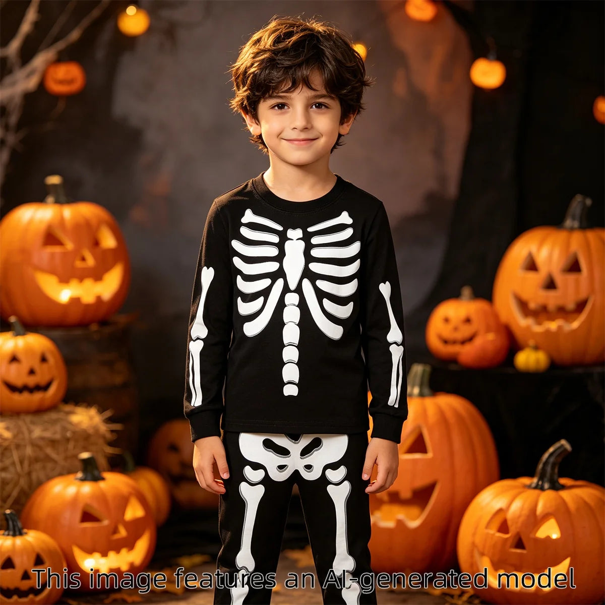 Kids Halloween Skeleton Pajamas Set, Glow-in-the-Dark Toddler Boys and Girls Sleepwear, Unicorn Print Infant Nightwear, 2-Piece Costume Outfit for Halloween and Carnival