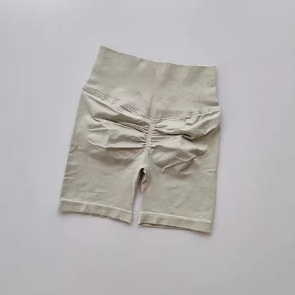 Pantalones cortos de yoga de cintura alta para mujer – Pantalones cortos deportivos fruncidos para realce de glúteos, para correr, gimnasio, fitness y control de abdomen
