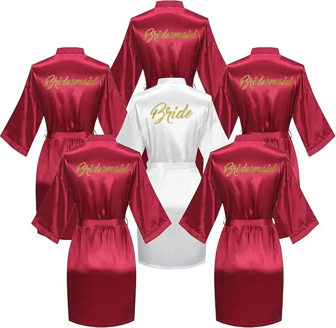 6-Piece Bridal Shower Robe Set – Bride & Bridesmaid Silky Robes Getting Ready Dressing Gown