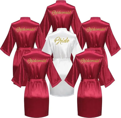 6-Piece Bridal Shower Robe Set – Bride & Bridesmaid Silky Robes Getting Ready Dressing Gown