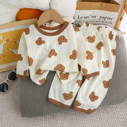 Conjunto de Pijama de Algodón para Niños – Pijama de Manga Larga y Pantalones para Verano en Casa y Habitaciones con Aire Acondicionado