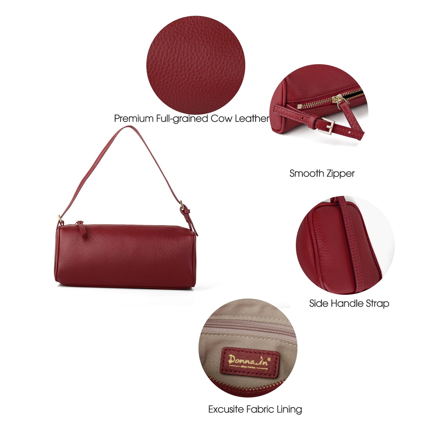 Donna-in Genuine Cowhide Leather Handbag – Women’s Full Grain Leather Top Handle Bag with Shoulder Strap, Luxury Soft Sheepskin Lining, Elegant Vintage Purse for Daily Use, Work & Fashion Styling