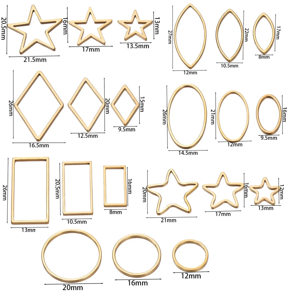 10 breloques géométriques creuses en acier inoxydable pour bijoux – Connecteurs de pendentif pour boucles d'oreilles, colliers et fabrication de bijoux