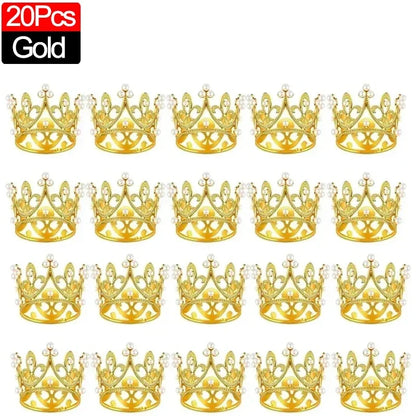 Mini Couronne de Gâteau – Décoration de Tiara de Perles Dorées et Argentées pour Mariages, Anniversaires et Fêtes Prénatales