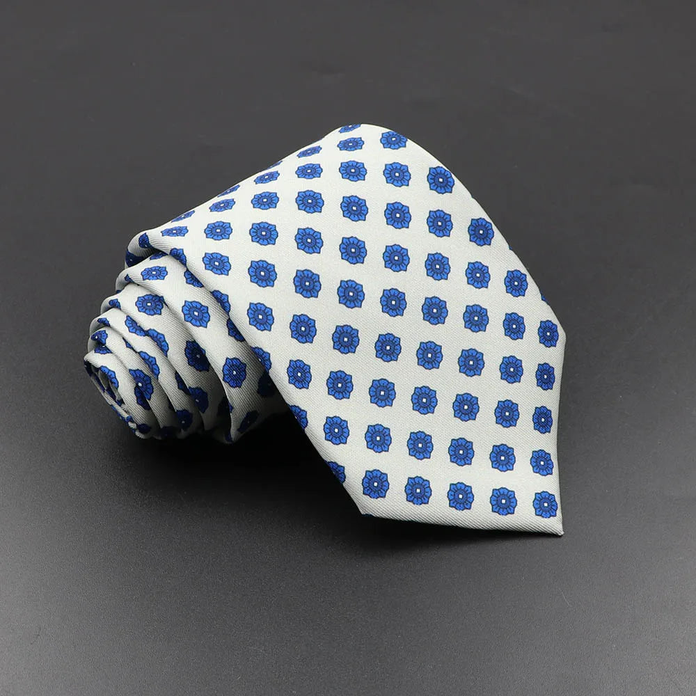 Men's 7.5cm Soft Silk Necktie – Floral & Dot Pattern Tie for Weddings, Business, Parties & Formal Wear