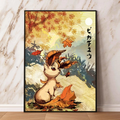 Japanese Anime Pokémon Canvas Wall Art – Pikachu, Charmander & Eevee Watercolor Poster Print Home Decor