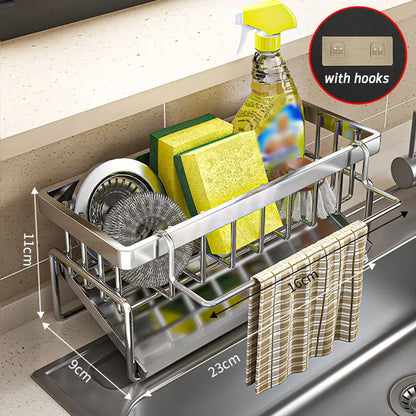 Soporte de esponja de acero inoxidable para fregadero – Escurridor de cocina y organizador de jabón para almacenamiento en el fregadero