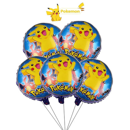5pcs Pokémon Pokéball Aluminum Foil Balloons – Cute Helium Air Balloons for Boys & Girls Birthday Party & Baby Shower Decorations