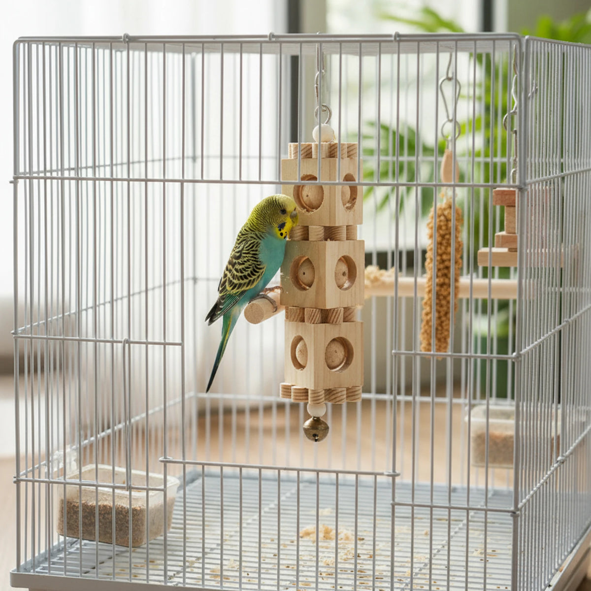Colorful Wooden Parrot Chew Toys – Bite-Resistant Cage Enrichment Blocks & Interactive Puzzle Toys for Small Birds