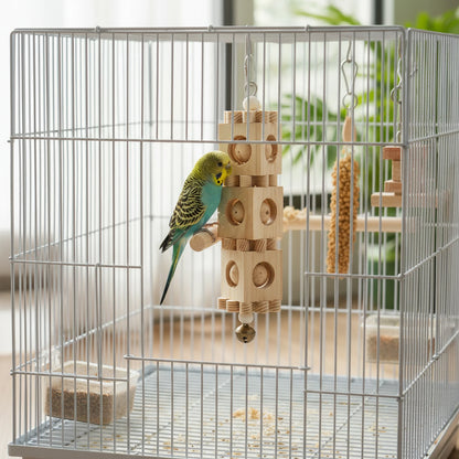 Colorful Wooden Parrot Chew Toys – Bite-Resistant Cage Enrichment Blocks & Interactive Puzzle Toys for Small Birds