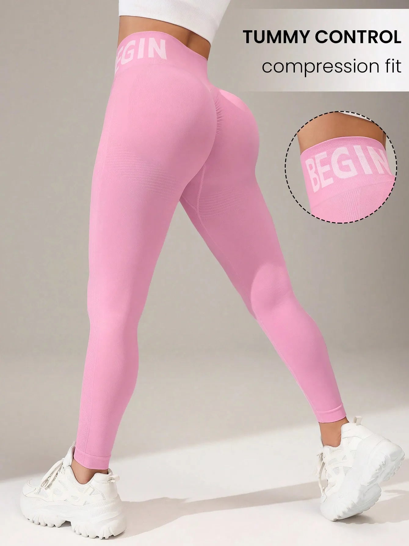 Seamless Yoga Leggings – High-Waist Butt-Lifting Quick-Dry Breathable Workout Tights with Lettering Print for Women