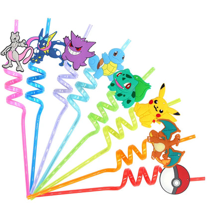 Pokémon Pikachu Cartoon Drinking Straws (8pcs) – Cute Reusable Party Favors for Kids Birthday Gifts & Decorations