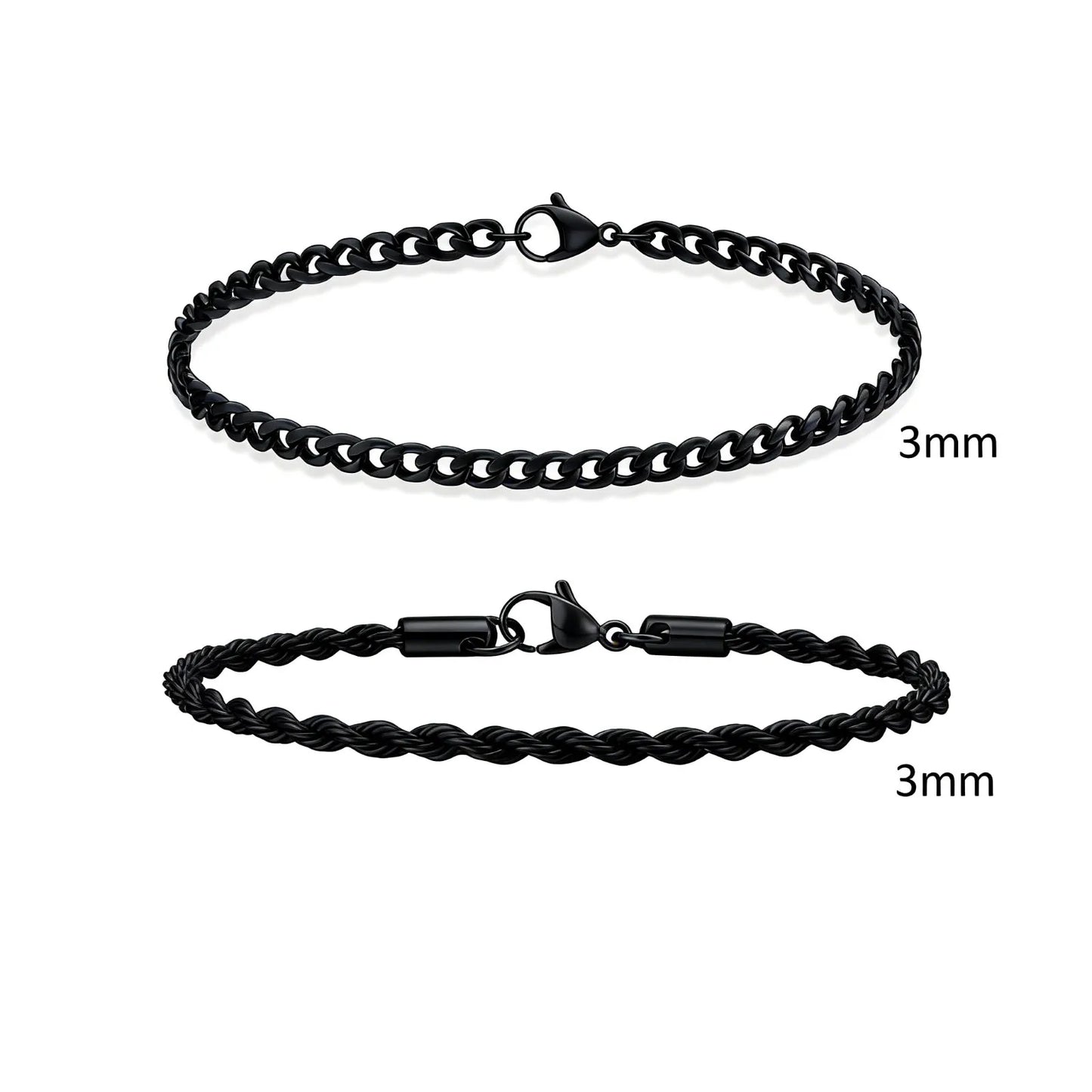 2-Piece Men's Chain Bracelet Set – Stainless Steel Twist Rope & Cuban Link Wristbands in Silver, Gold & Black | Fashion Jewelry Gift