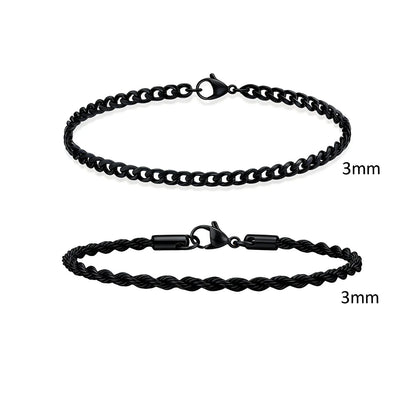 2-Piece Men's Chain Bracelet Set – Stainless Steel Twist Rope & Cuban Link Wristbands in Silver, Gold & Black | Fashion Jewelry Gift