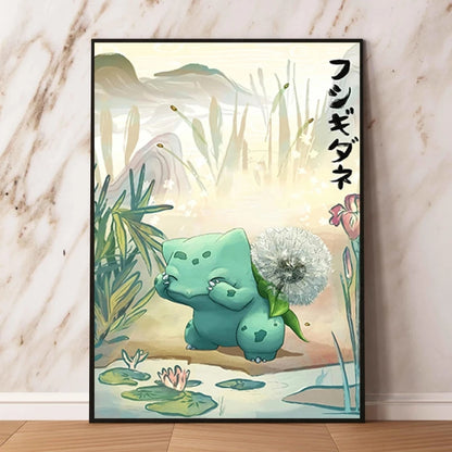 Japanese Anime Pokémon Canvas Wall Art – Pikachu, Charmander & Eevee Watercolor Poster Print Home Decor