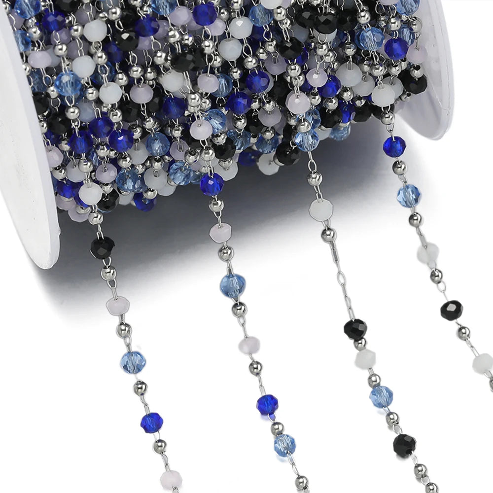 Cadena de Cuentas de Cristal de Acero Inoxidable de 1 m para Fabricación de Joyas – Cadena con Clip Multicolor para Collares, Pulseras y Manualidades DIY
