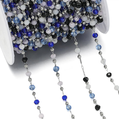 Cadena de Cuentas de Cristal de Acero Inoxidable de 1 m para Fabricación de Joyas – Cadena con Clip Multicolor para Collares, Pulseras y Manualidades DIY