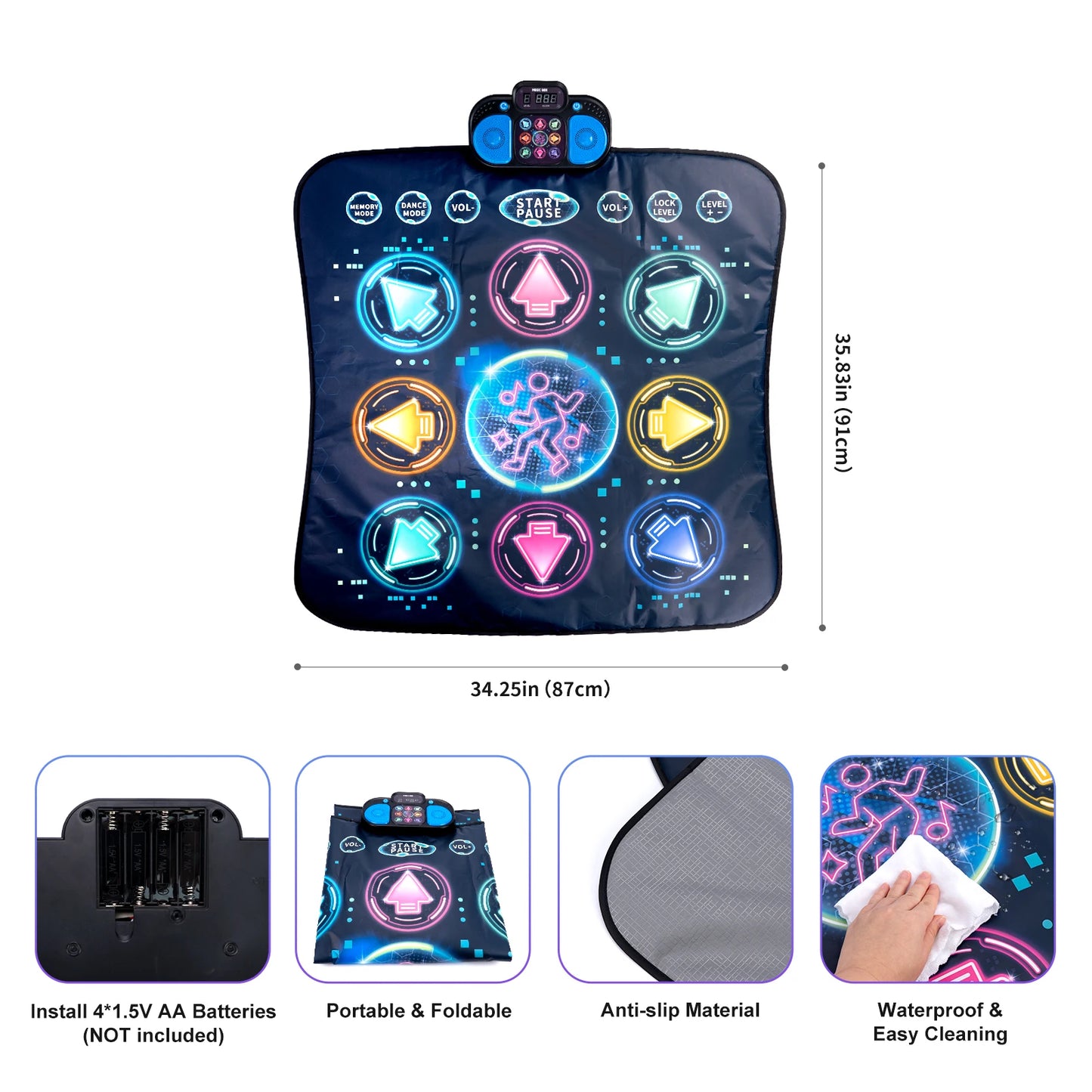 Kids Electronic Dance Mat – Double Player Music Dance Pad with 9 Levels Educational Toy
