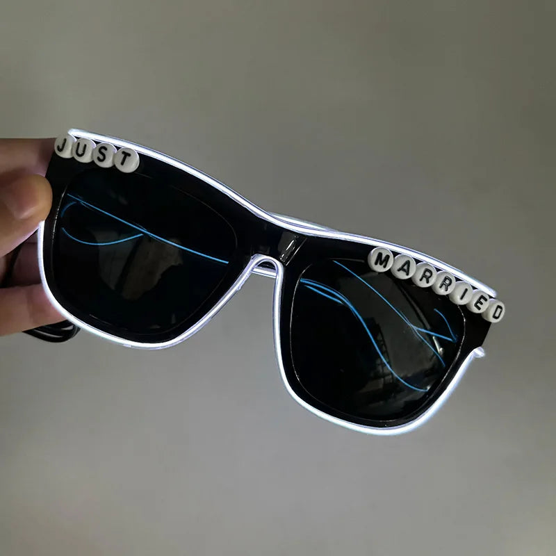 Just Married LED Heart Glasses – Light-Up EL Neon Glasses for Weddings, Engagements & Bridal Showers