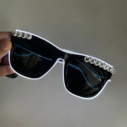 Just Married LED Heart Glasses – Light-Up EL Neon Glasses for Weddings, Engagements & Bridal Showers