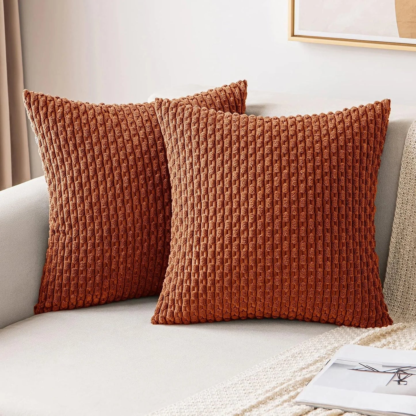 Funda de almohada a rayas verdes de pana - Funda de cojín decorativa rústica bohemia de 20x20 pulgadas para sofá y sala de estar