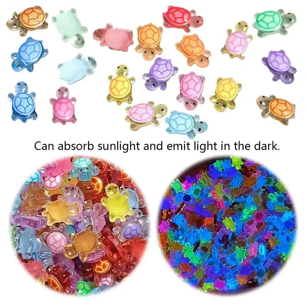 100 Piezas Mini Figuritas de Tortuga que Brillan en la Oscuridad – Miniaturas de Tortuga de Resina para Jardines de Hadas, Micropaisajismo, Decoración de Acuarios y Manualidades DIY