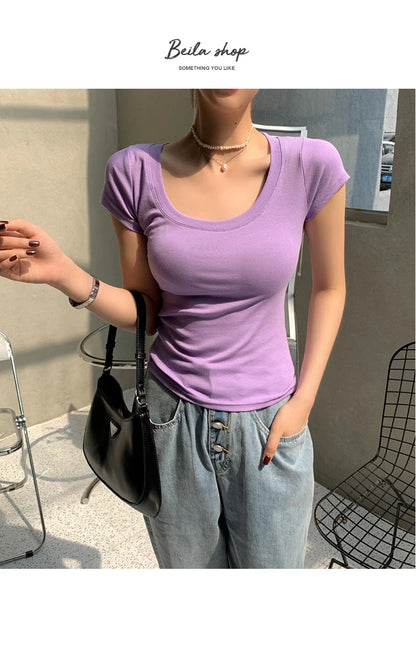 2026 Summer Women’s 100% Cotton Slim T-Shirt Casual Basic O-Neck Solid Korean Style Tee 16 Colors