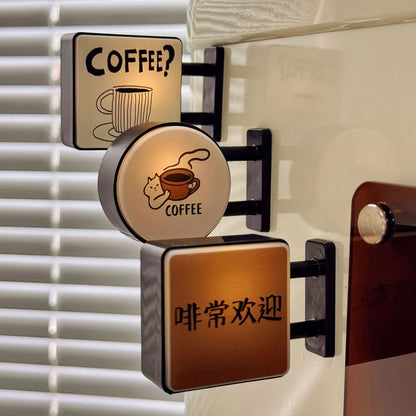 Imán LED retro para nevera con forma de cafetería – Decoración en miniatura iluminada para nevera con diseño de tablero perforado