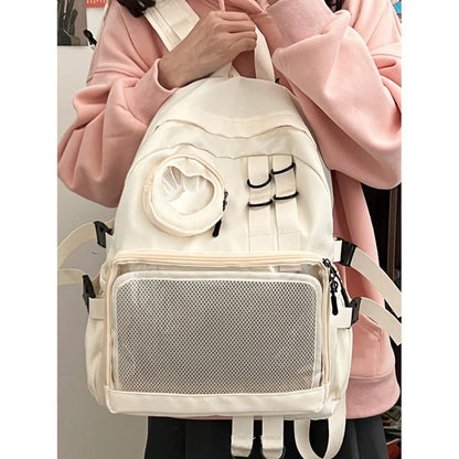 Mochila Ita Kawaii Estilo Collage – Mochila Escolar Transparente con Bolsillo en Forma de Corazón para Adolescentes, Mochila de Moda Japonesa JK, Mochila para Laptop para Mujeres, Bolso de Hombro para Estudiantes Estilo Harajuku 2024