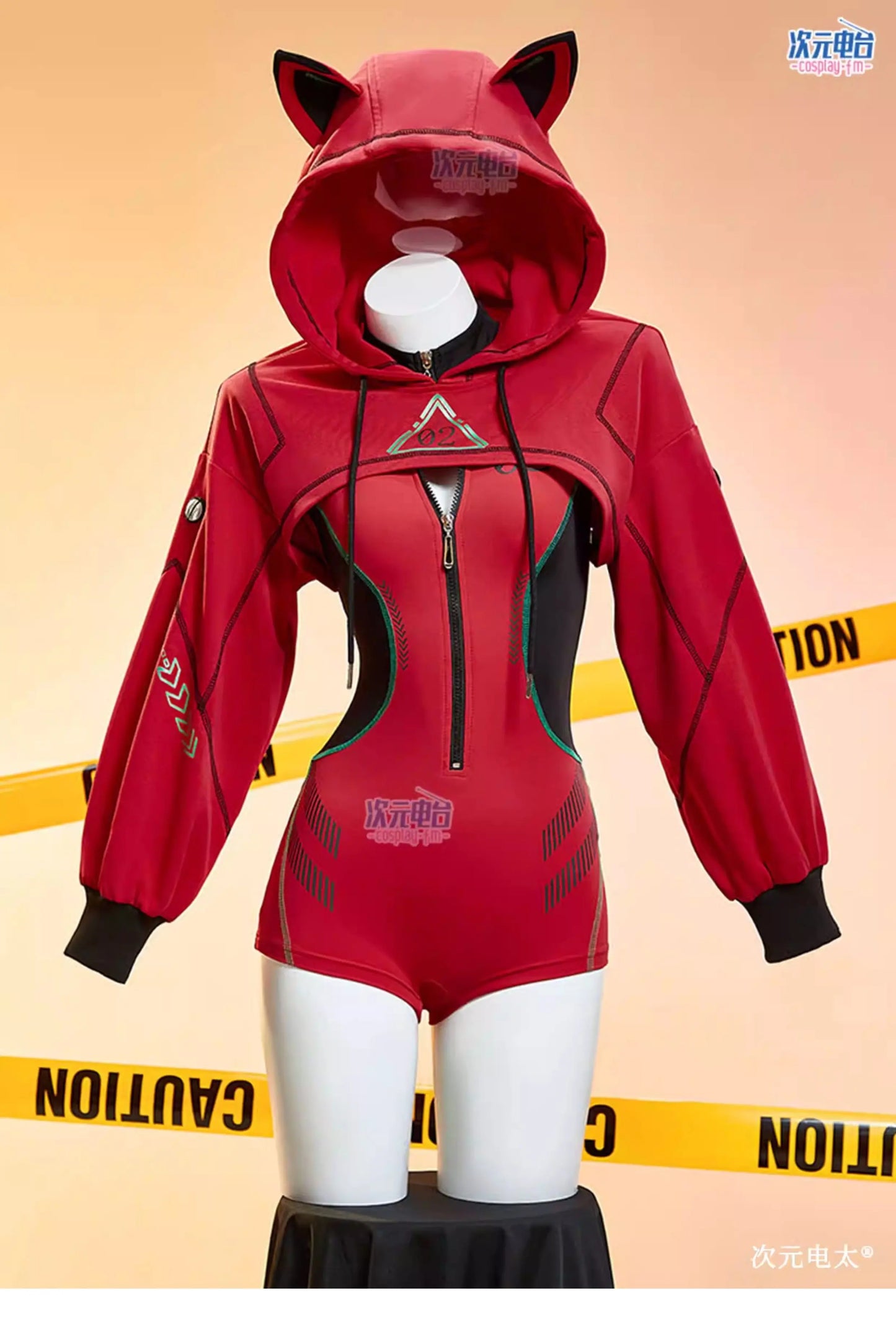 Asuka Langley Soryu Cosplay Costume – Women’s Hooded Jumpsuit with Cat Ears (Long Sleeve Bodysuit Sportswear Party Uniform Outfit)