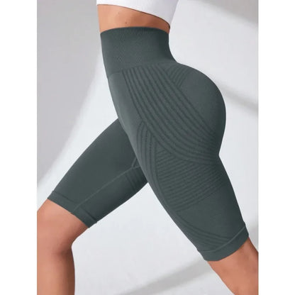 Women’s High Waist Seamless Slim Yoga Shorts Stretchy Push Up Butt Lifting Knitted Workout Running