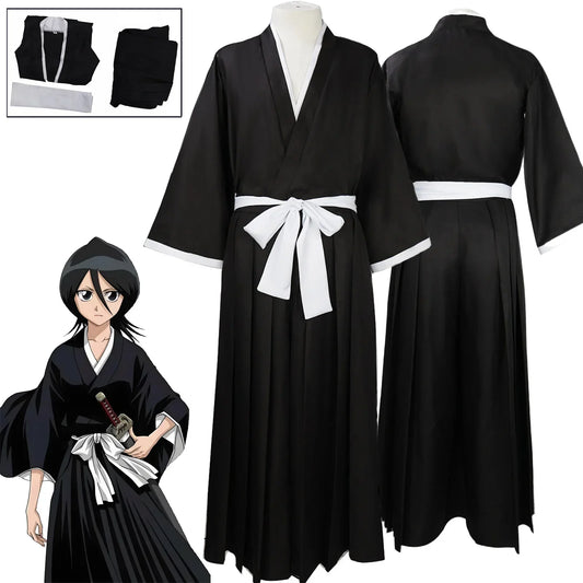 Disfraz de Cosplay de Bleach Kuchiki Rukia - Conjunto de Uniforme Kimono | Traje Unisex de Anime Soul Society (Halloween / Fiesta / Comic Con)