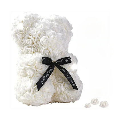 Ourson en roses artificielles – Cadeau fleur éternelle pour la fête des mères, la Saint-Valentin, les anniversaires et les fêtes.