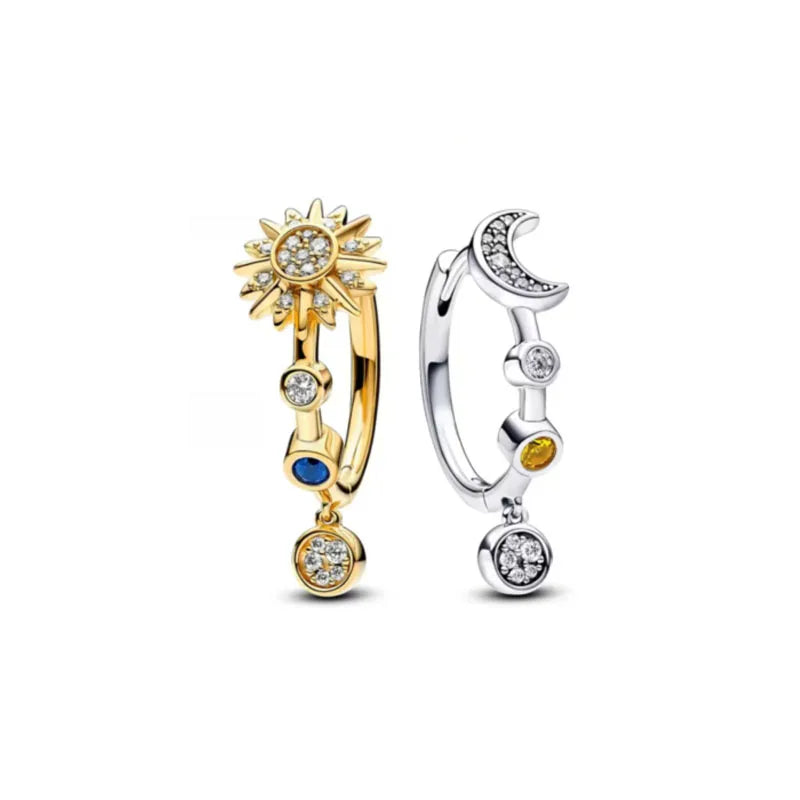 Juego de pendientes de tuerca de plata de ley 925 con hoja cuadrada, sol y luna para mujer, exquisito regalo de joyería europea