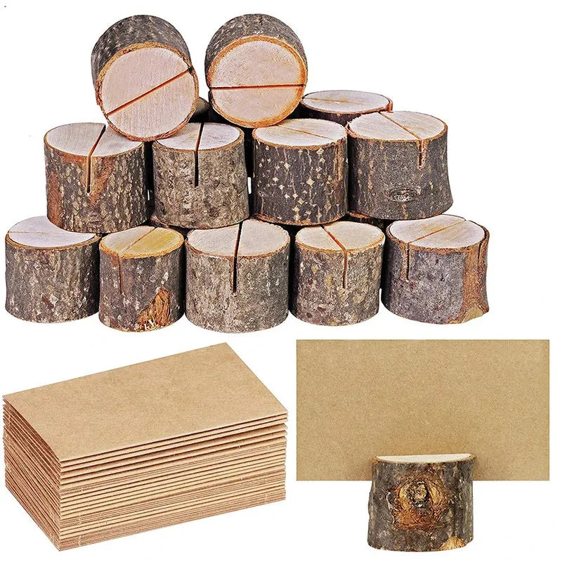 10PCS Mini Rustic Wooden Place Card Holders – Small Stand for Business Cards, Photos, Table Numbers & Name Signs, Wedding Party Decor