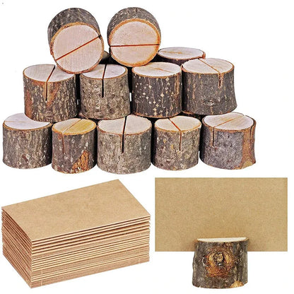 10PCS Mini Rustic Wooden Place Card Holders – Small Stand for Business Cards, Photos, Table Numbers & Name Signs, Wedding Party Decor