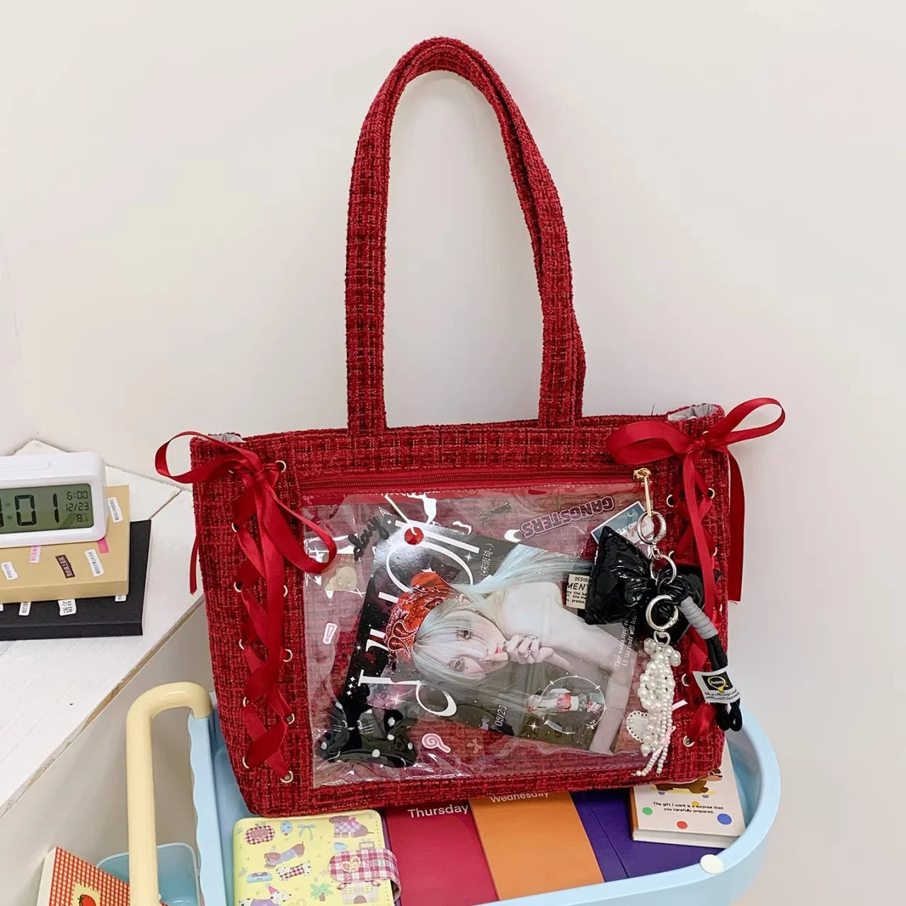 Bolsa Ita Japonesa Y2K para Mujer – Bonito Bolso de Hombro Transparente Lolita, Bolso Cruzado Grande de Exhibición DIY, Cartera de Moda Kawaii para la Escuela, Viajes y Uso Diario