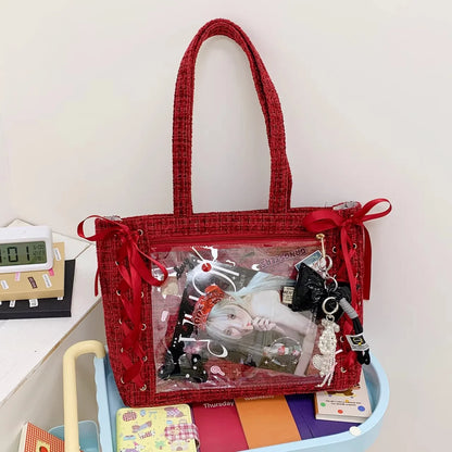 Bolsa Ita Japonesa Y2K para Mujer – Bonito Bolso de Hombro Transparente Lolita, Bolso Cruzado Grande de Exhibición DIY, Cartera de Moda Kawaii para la Escuela, Viajes y Uso Diario